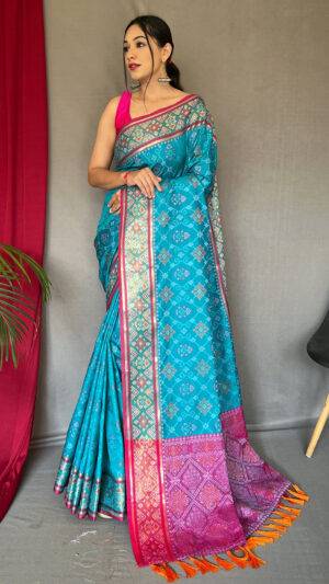 Cyaan Blue Patola Saree