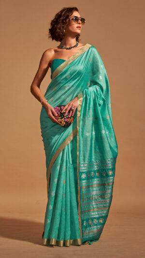 Blue Banarasi Silk Saree With Blouse Piece